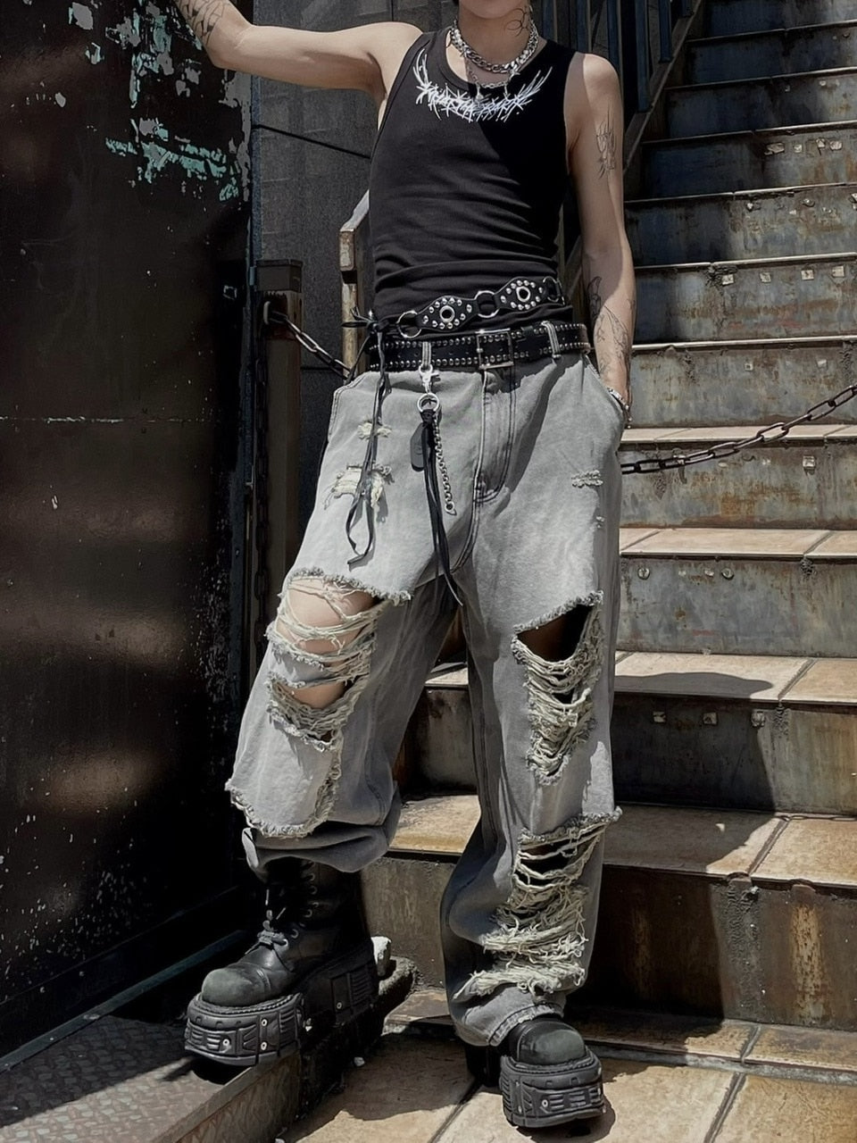 受注制【Never mind the XU】damage denim pants (3color) – PRESSING