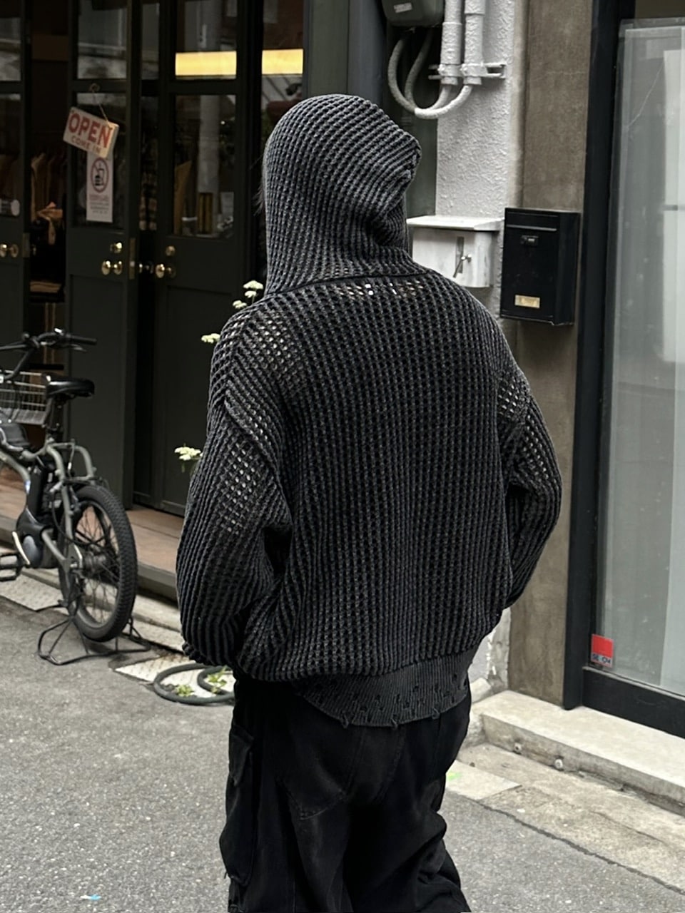 大阪店WEB限定受注制【Chikashitsu +】mesh zip damage hoodie (2color) / 【チカシツプラス】メッシュダメージジップアップ長袖パーカー