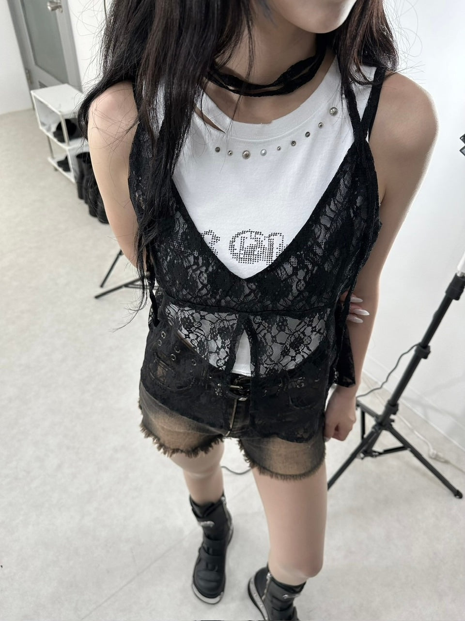 受注制【Never mind the XU】vintage wash denim short pants (2color)