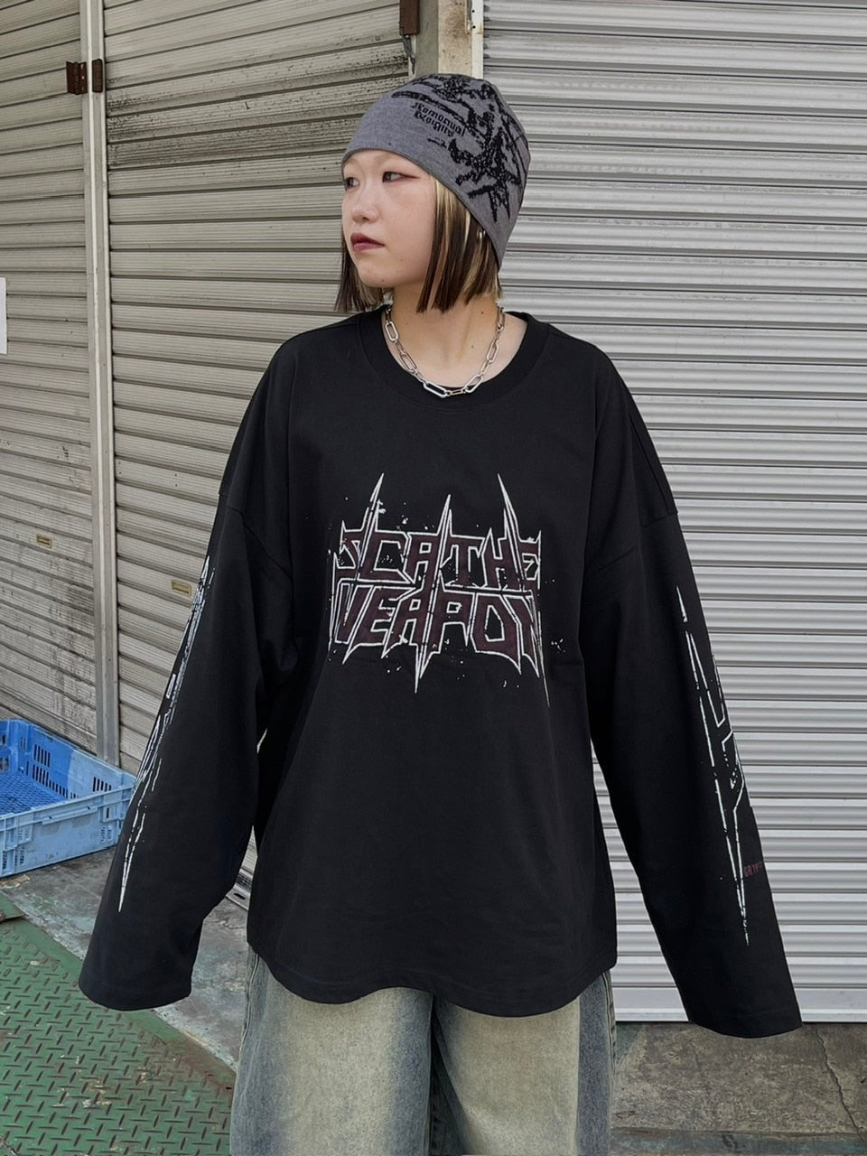 受注制【Chikashitsu +】oversized print long sleeve (2color) / 【チカシツプラス】オーバーサイズプリント長袖Tシャツ
