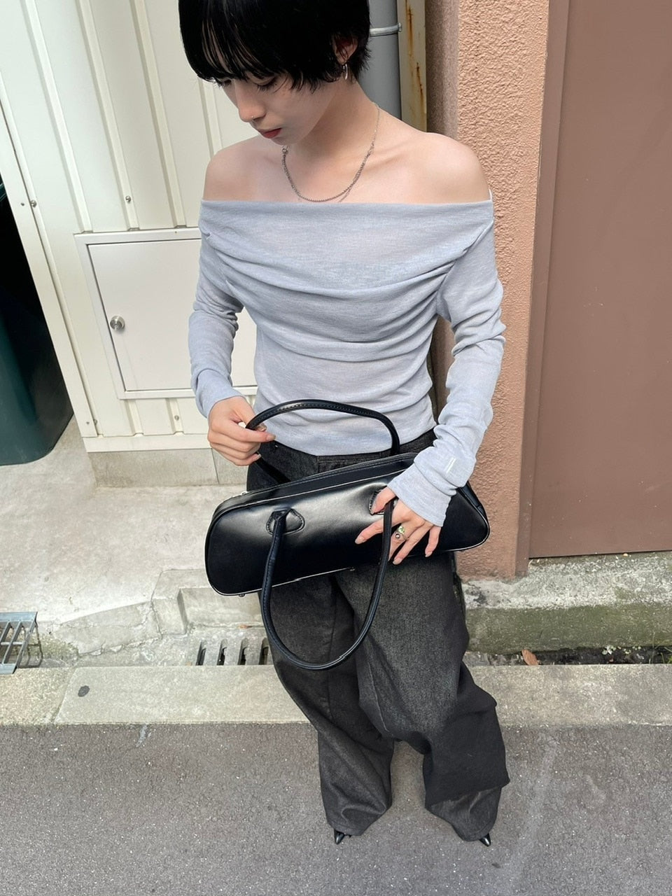 受注制【oaks】see-through back ribbon long sleeve (3color)