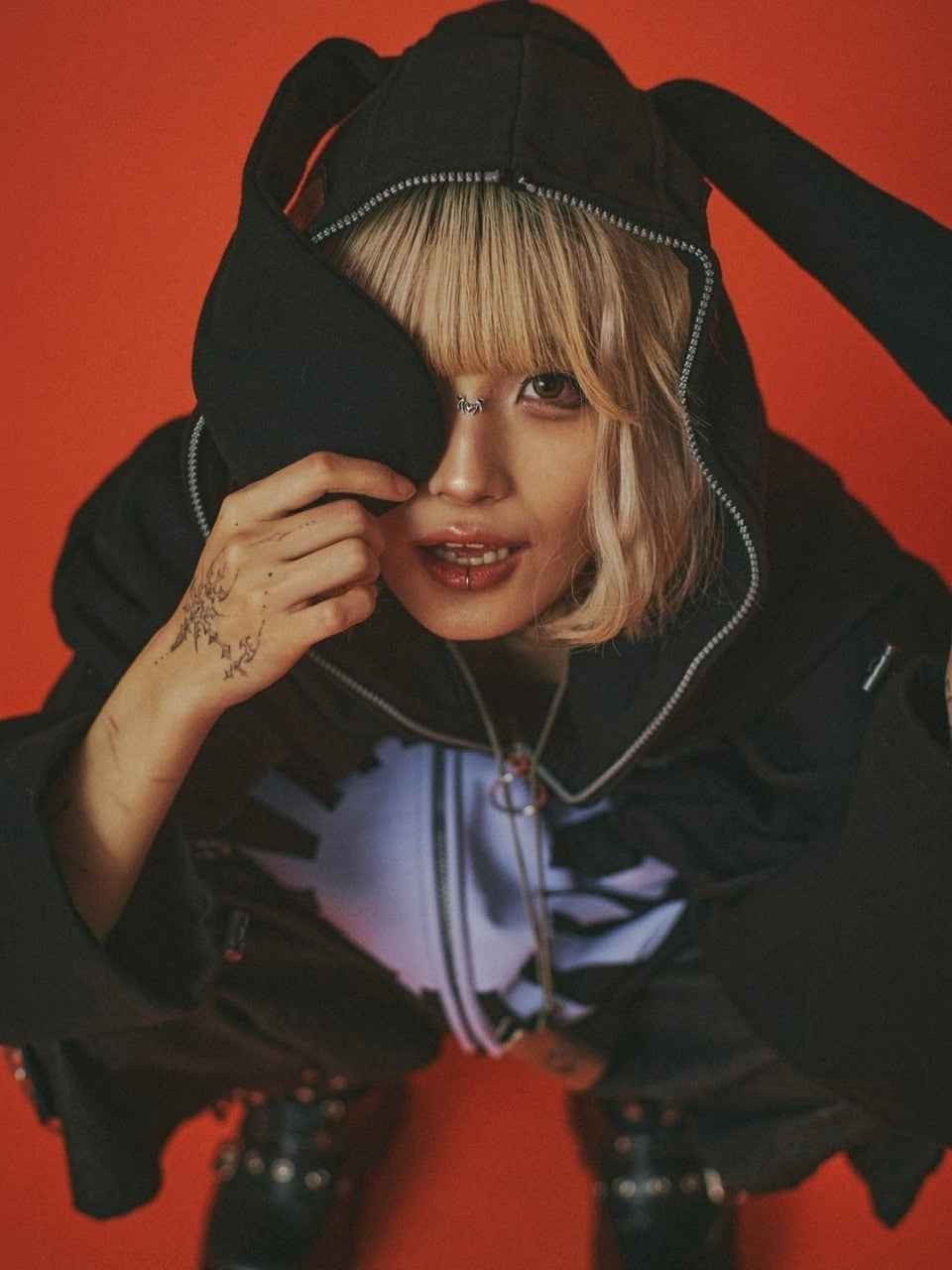 【GALFY】反戦パーカー / 【ガルフィー】ロゴ長袖耳付きパーカー