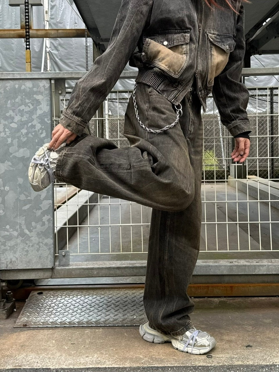 大阪店WEB限定受注制【Chikashitsu +】vintage wash wide denim pants (brown)