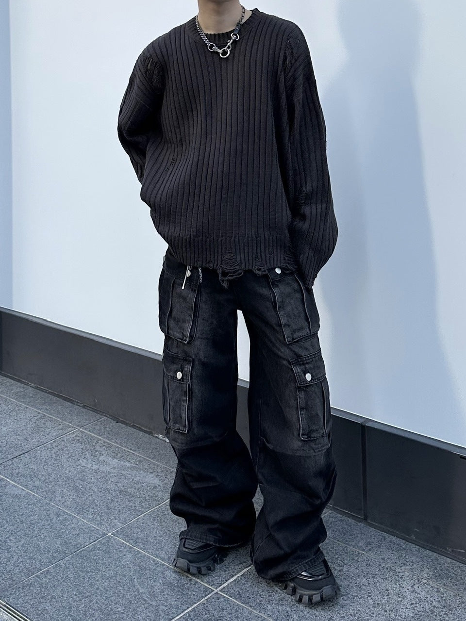 大阪店WEB限定【Chikashitsu +】overfit damage knit (3color)