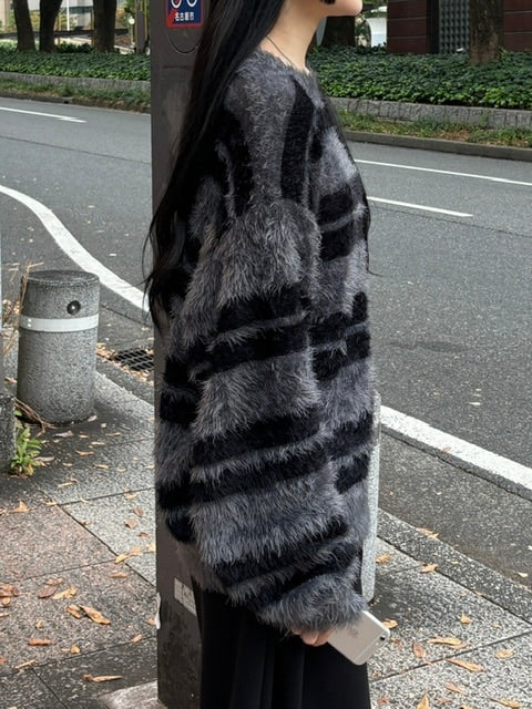 受注制【Chikashitsu +】hairy border knit (3color) / 【チカシツプラス】ヘイリーボーダーニット