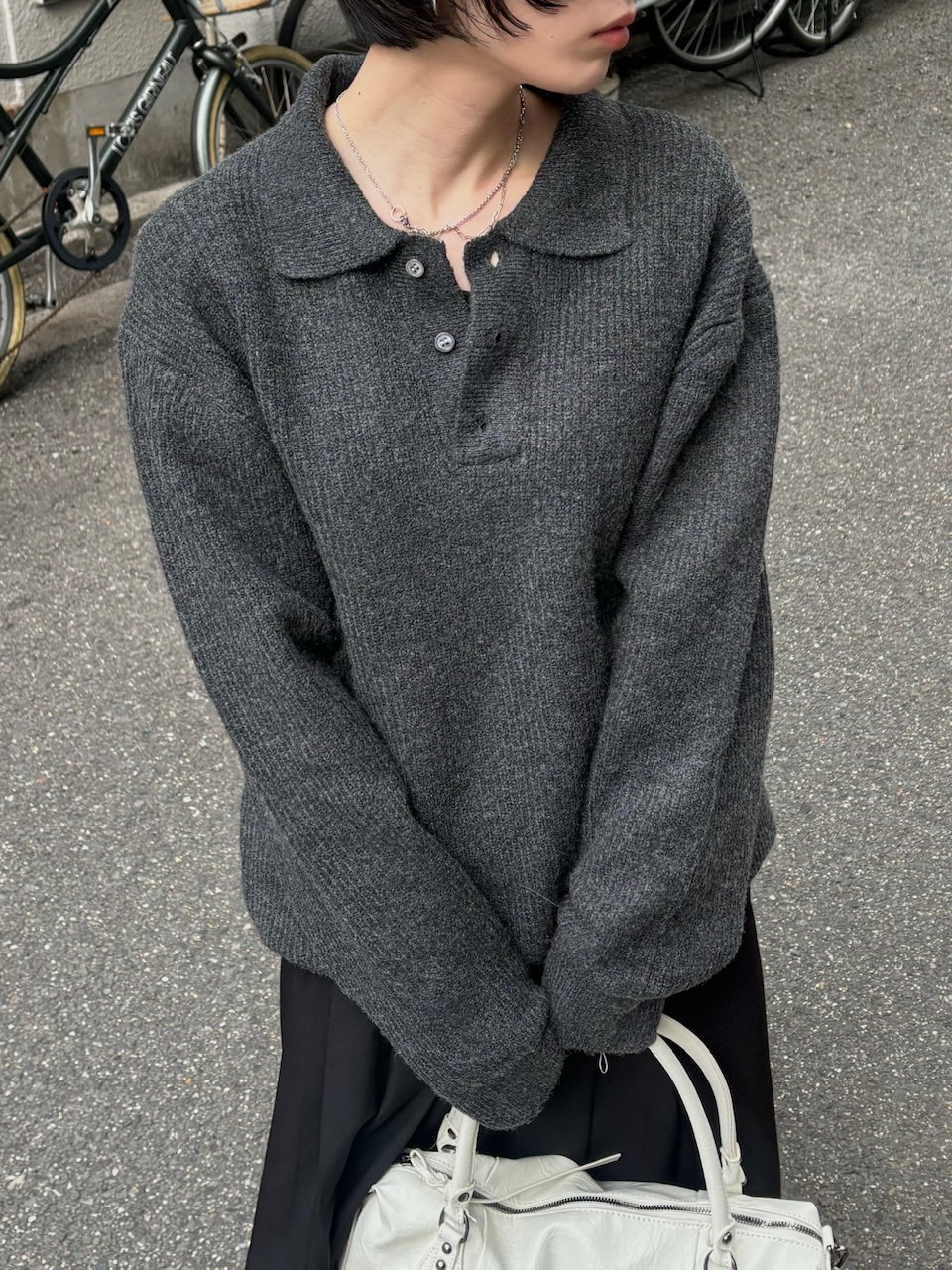 受注制【Chikashitsu +】wool touch lib knit polo (4color) / 【チカシツプラス】ウールタッチリブ長袖ニット