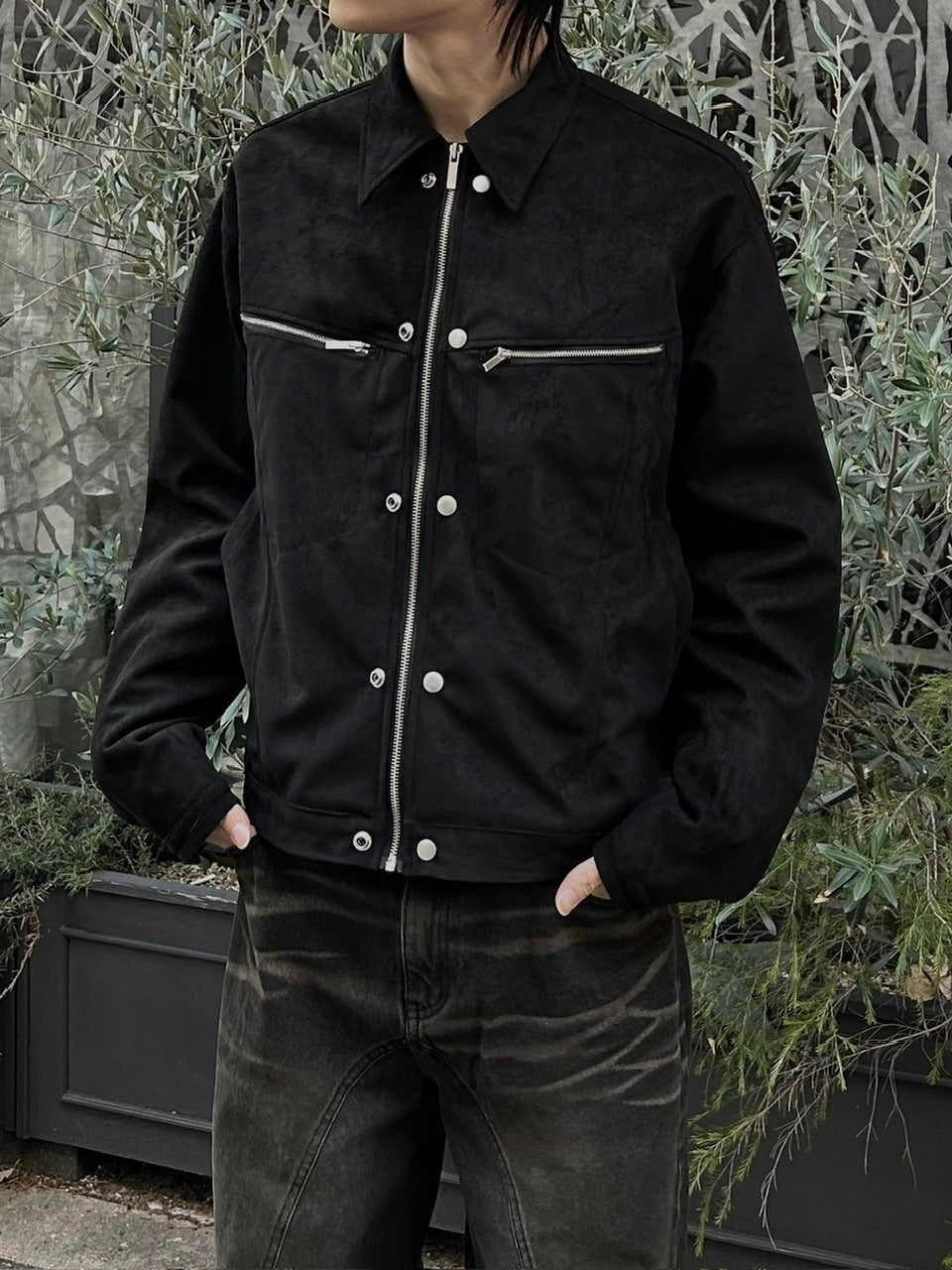 受注制【Chikashitsu +】fake suede zipper blouson (3color) /【チカシツプラス】フェイクスエードスナップボタン＆ジッパーブルゾン