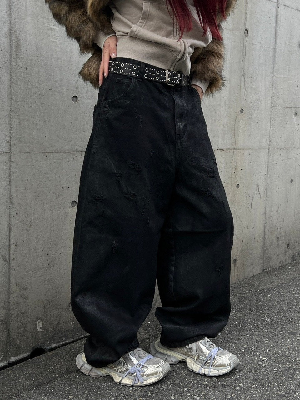 受注制【Chikashitsu +】coating damage wide denim pants / 【チカシツプラス】コーティングダメージワイドデニムパンツ