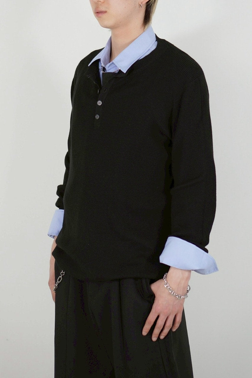 【Chikashitsu +】henry neck long sleeve knit (4color)