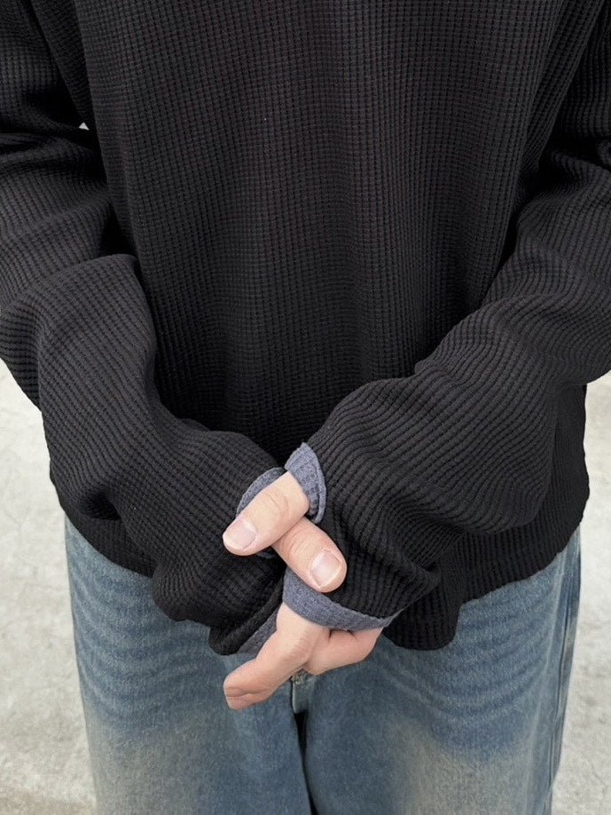 受注制【youll】henry neck waffle long tee (2color)