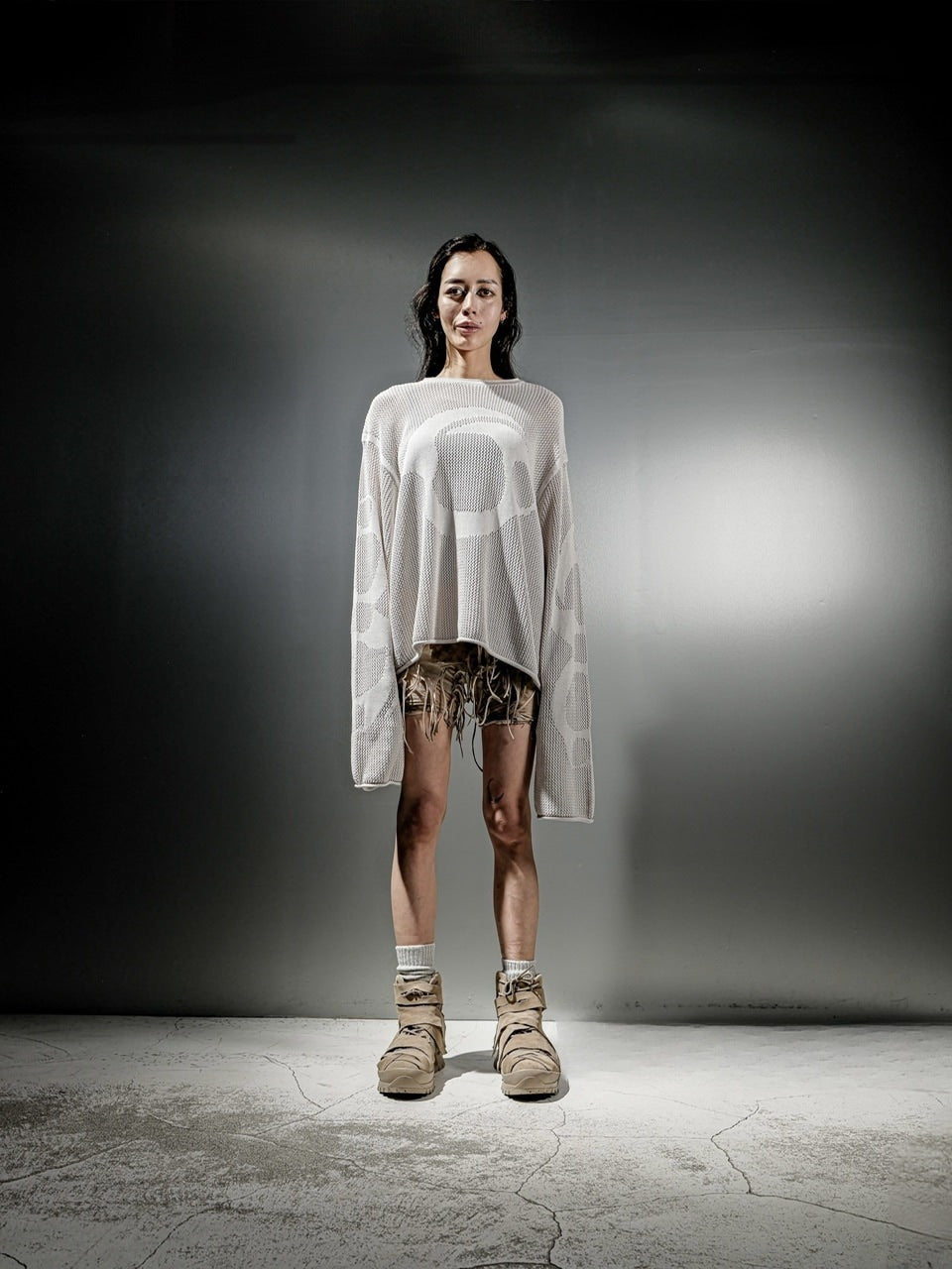 【DIG YOUR OWN GRAVE】MESH DIG LOGO KNIT / 【ディグユアオウングレイブ】メッシュロゴ長袖ニット