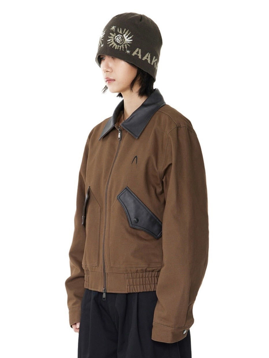 【AAKAM】Contrast Leather Work Jacket