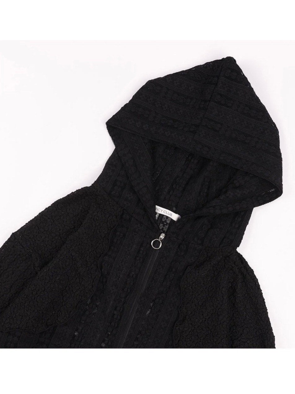 【FANCY CLUB】PLUMPY LACE LINE HOOD ZIP-UP / 【ファンシークラブ】レースメッシュジップアップパーカー