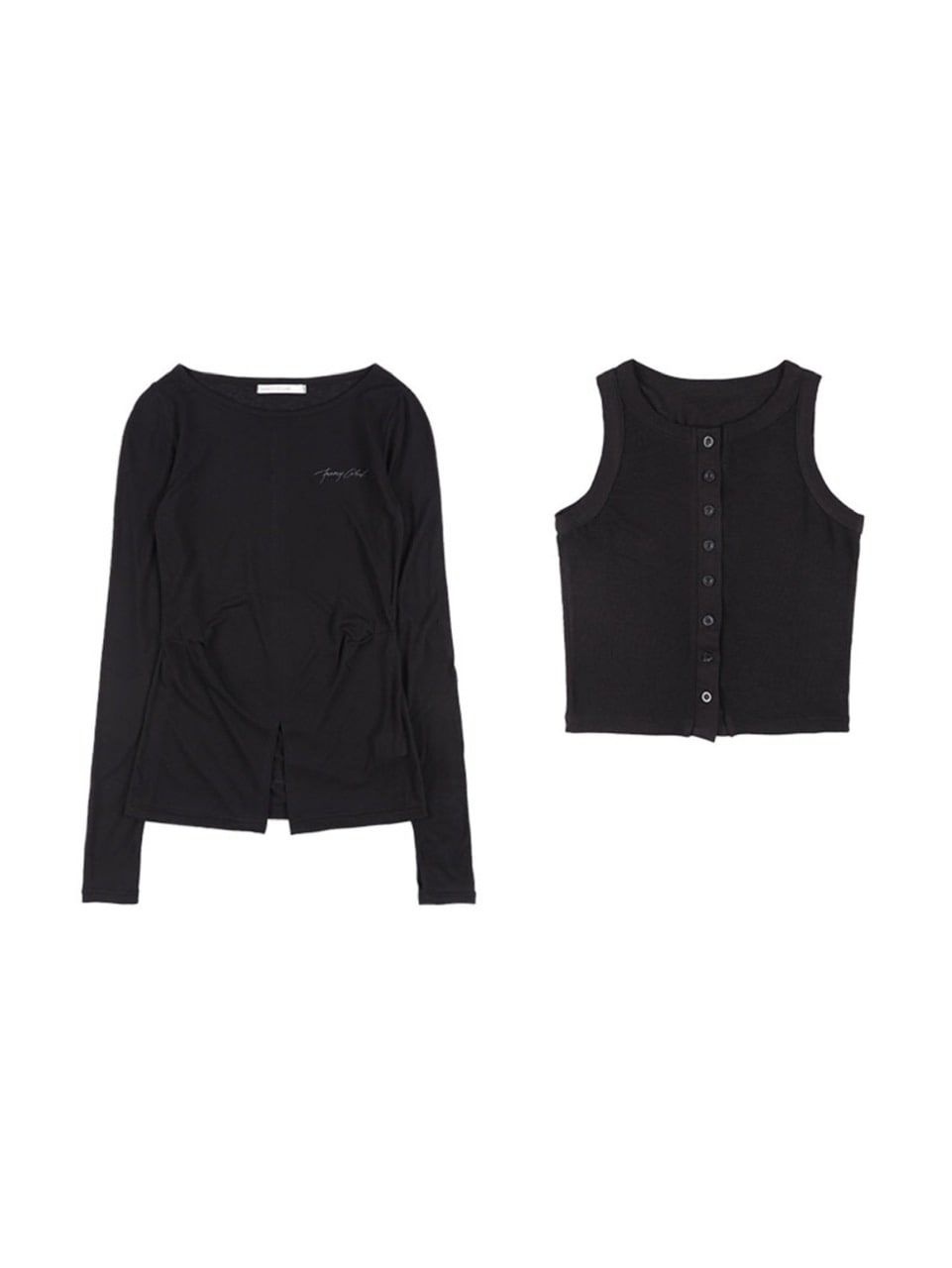 【FANCY CLUB】3-WAY BUTTON LAYERED LONG SLEEVE / 【ファンシークラブ】ボタンベストレイヤード長袖Tシャツ