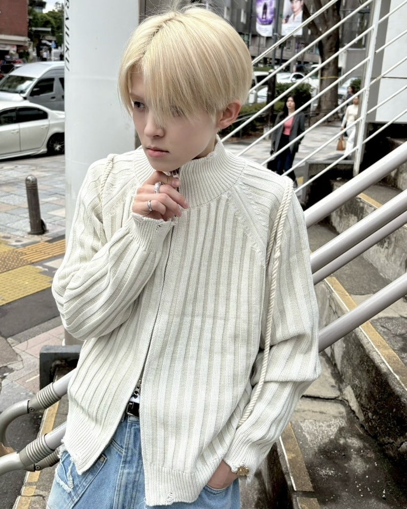 受注制【nmtc +】damage zip up knit (3color)