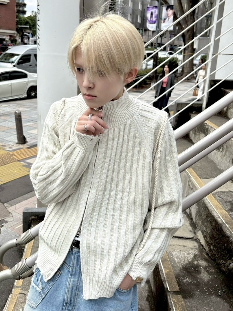 受注制【nmtc +】damage zip up knit (3color)