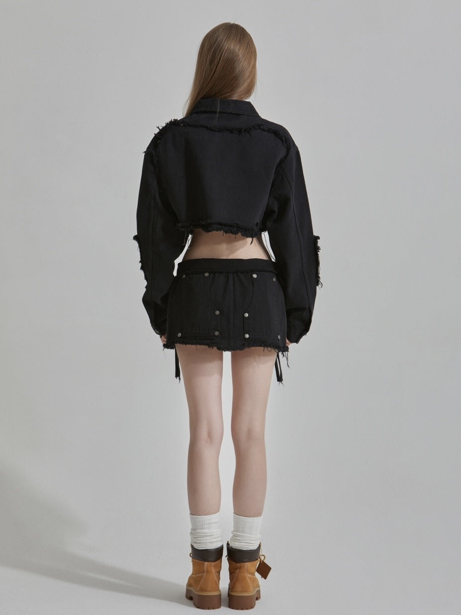 【GATELESS】FRINGE CROPPED DENIM JACKET