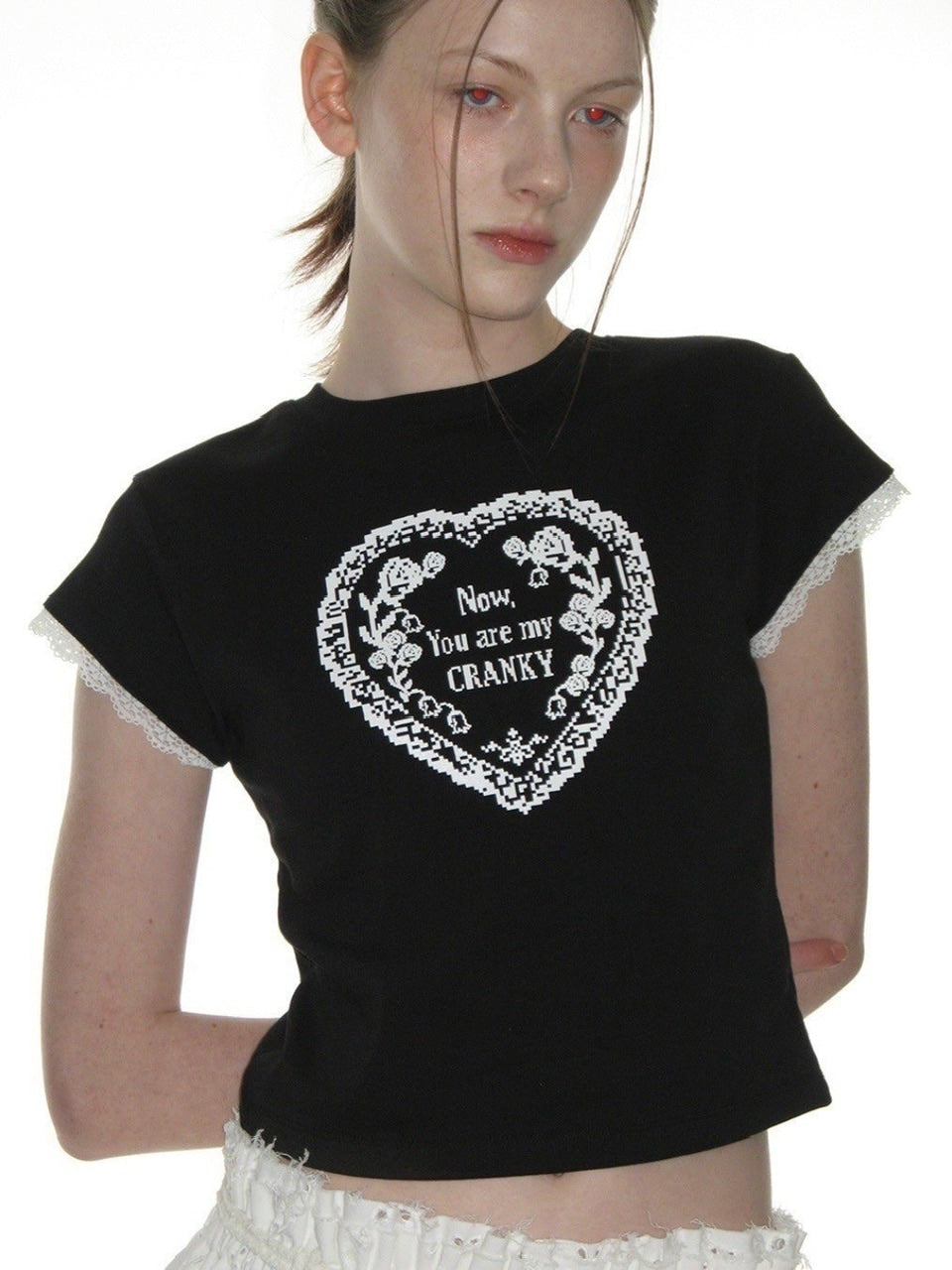 【CRANK】LACE HEART PRINTING TOP