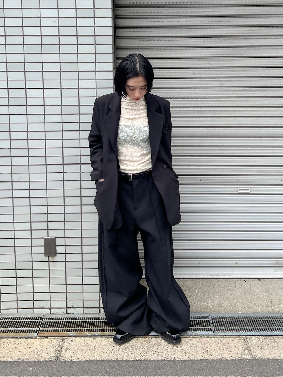 受注制【Chikashitsu +】side design wide slacks (2color)
