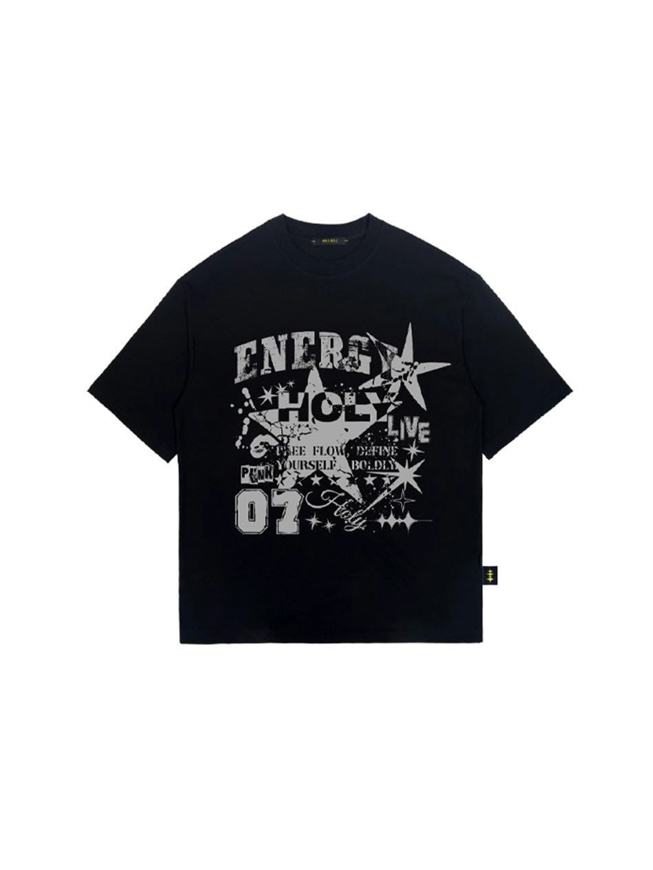 【HOLY NUMBER 7】OVERSIZED HIP HOP FIT STAR GRAPHIC T-SHIRT