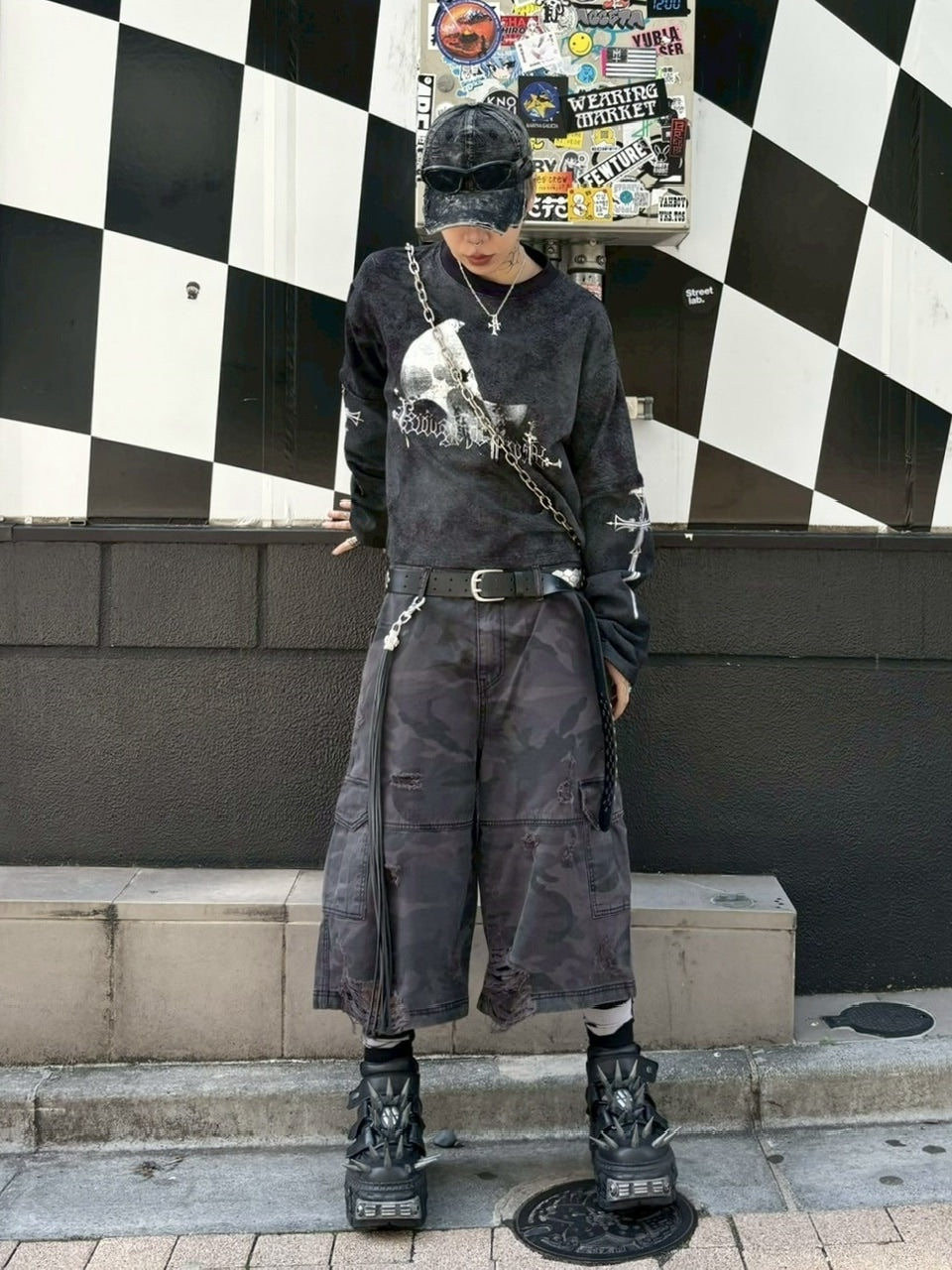 【Never mind the XU】camouflage damage half pants (2color) / 【ネバーマインドザエックスユー】カモフラージュダメージデニムハーフパンツ