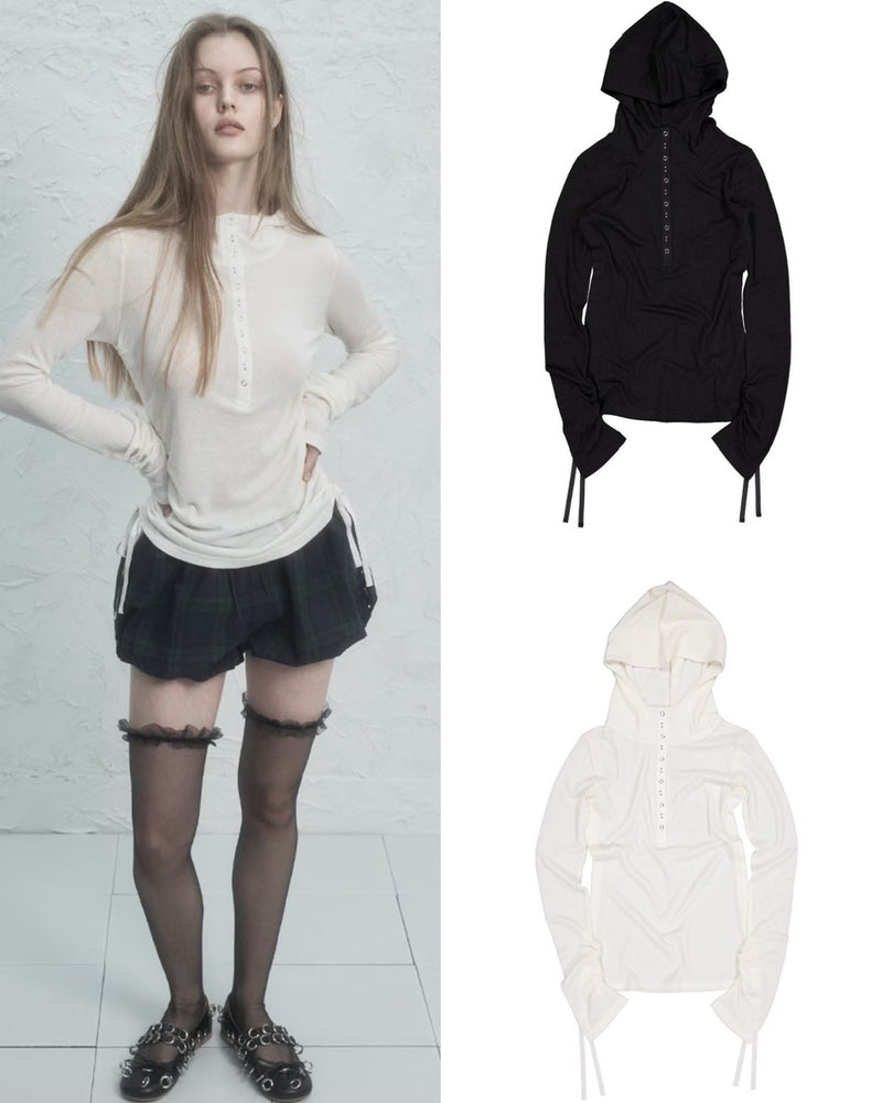 【SETUP‐EXE】RIVET BUTTON HOODIE TOP