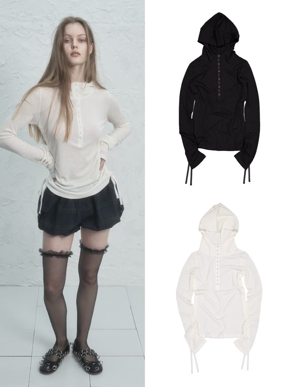 【SETUP‐EXE】RIVET BUTTON HOODIE TOP