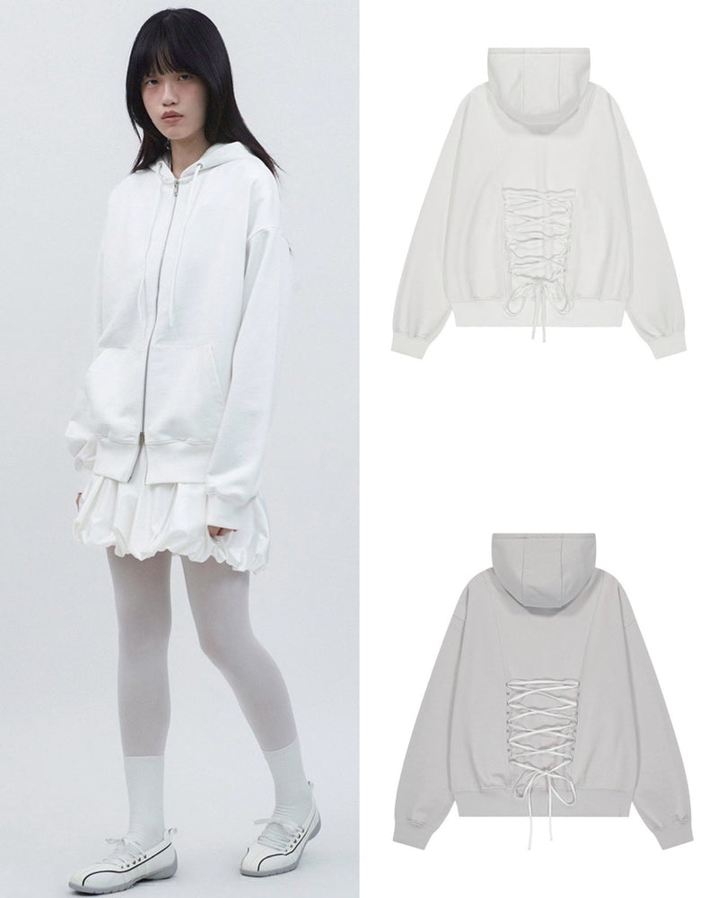 【TUOMIO】LACE UP HOOD ZIP-UP