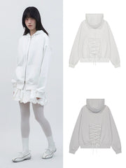 【TUOMIO】LACE UP HOOD ZIP-UP