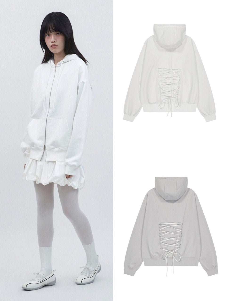 【TUOMIO】LACE UP HOOD ZIP-UP