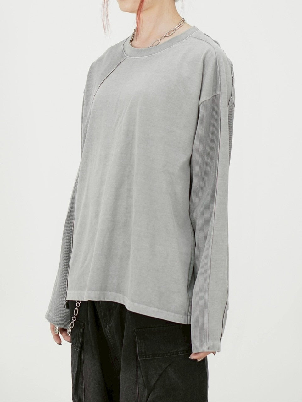 受注制【Chikashitsu +】switching waffle long sleeve (3color)