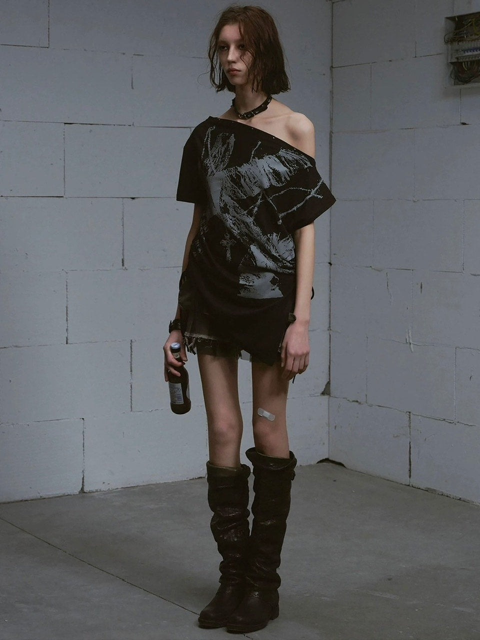 【Cest Nous】Off-shoulder ruched T-shirt / 【セヌー】オフショルダー半袖Tシャツ