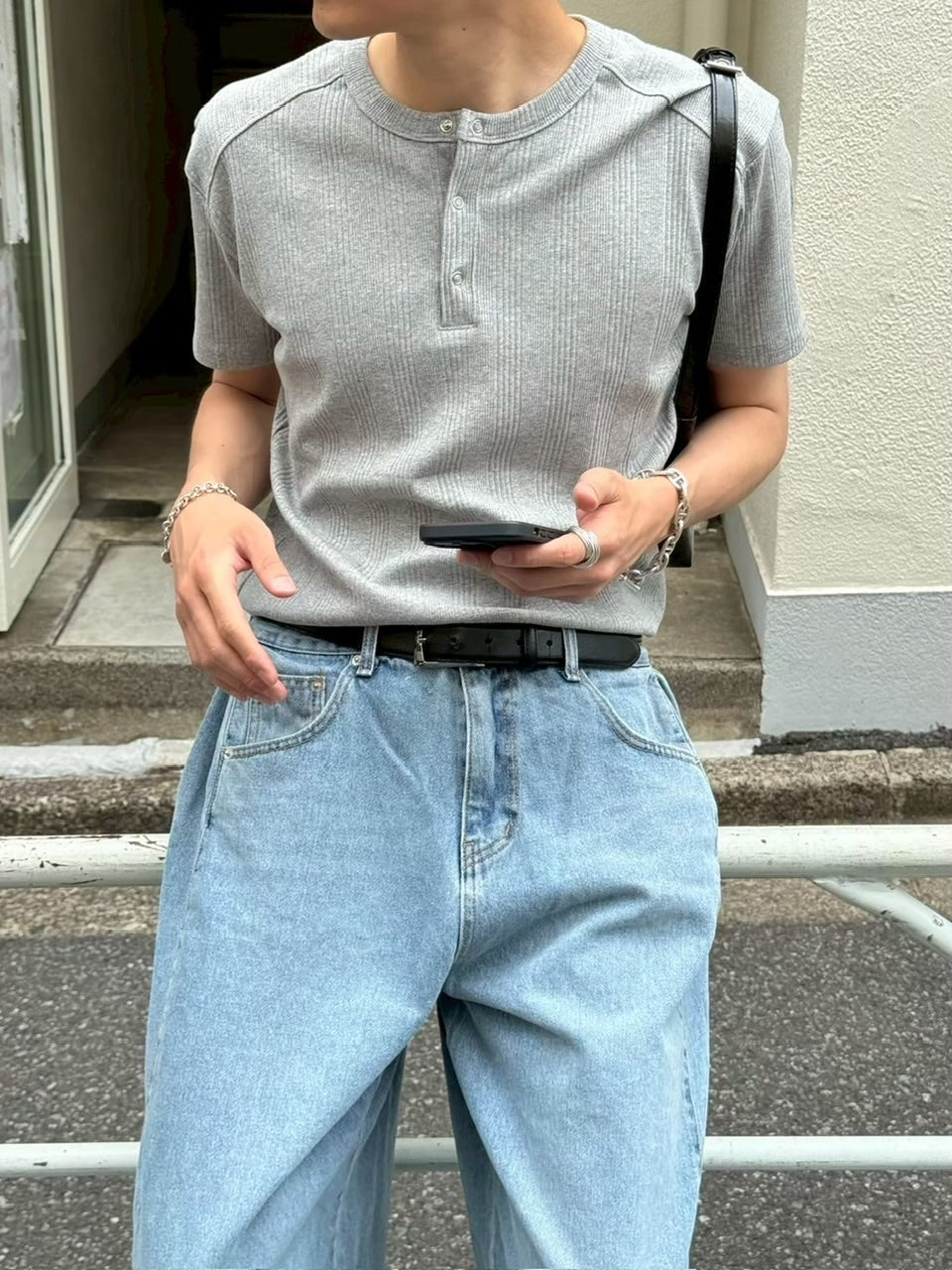 【Chikashitsu +】henry neck half sleeve tee (3color) / 【チカシツプラス】ヘンリーネック半袖Tシャツ