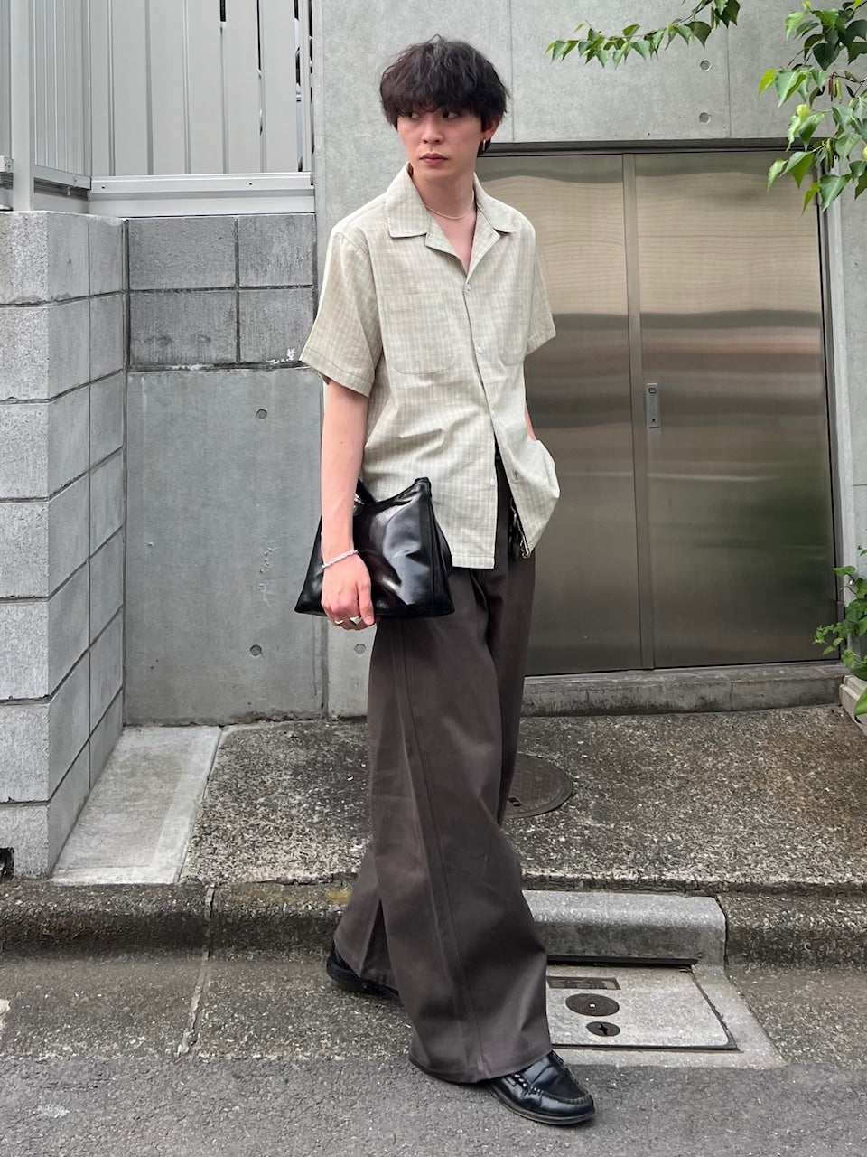 東京店WEB限定受注制【Chikashitsu +】Open collar check shirt (2color)