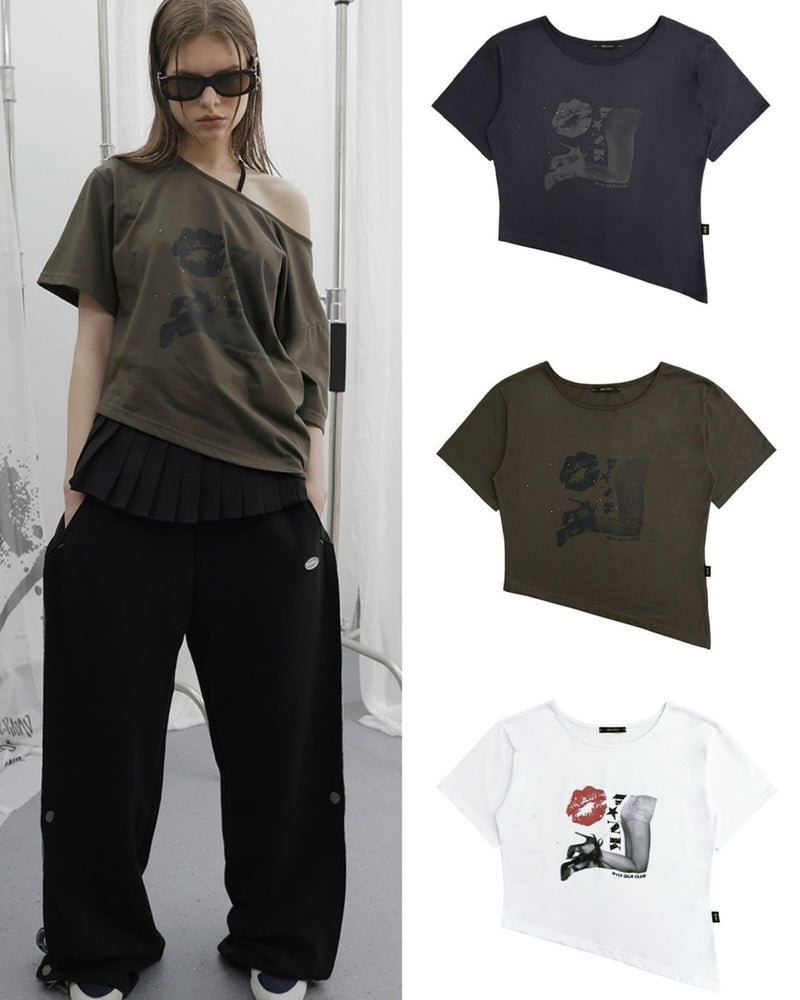 【HOLY NUMBER 7】OFF-SHOULDER PUNK GRAPHICS SHORT-SLEEVED T-SHIRT / 【ホーリーナンバーセブン】オフショルダープリント半袖Tシャツ