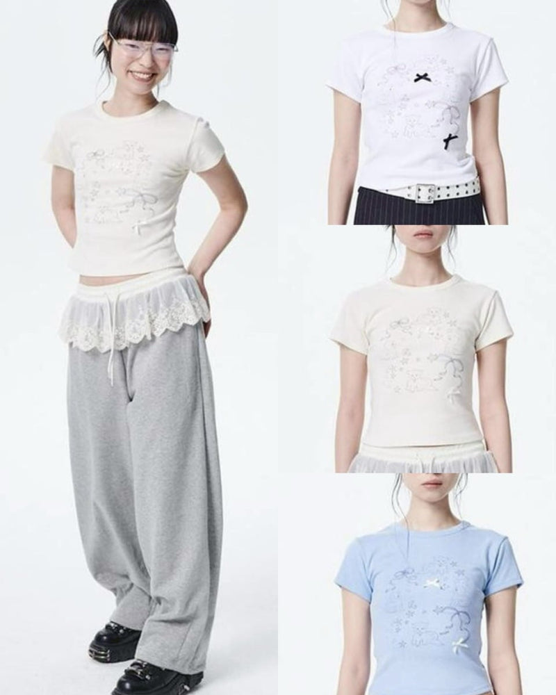 【runningHIGH】RIBBON CAT H/S TEE / 【ランニングハイ】リボンキャットプリント半袖Tシャツ
