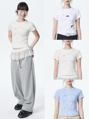 【runningHIGH】RIBBON CAT H/S TEE / 【ランニングハイ】リボンキャットプリント半袖Tシャツ