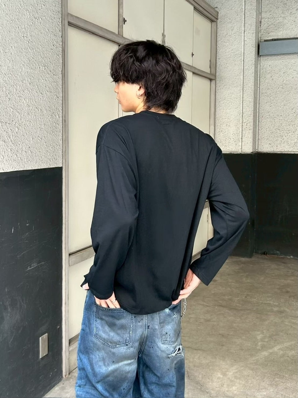 【Chikashitsu +】croque lettering long sleeve / 【チカシツプラス】モックネックレタリング長袖Tシャツ(2color)