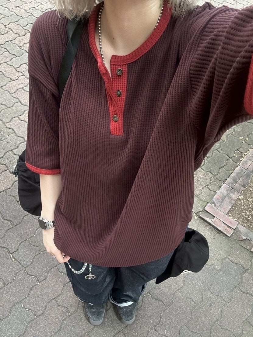 受注制【youll】henry neck waffle tee (3color)