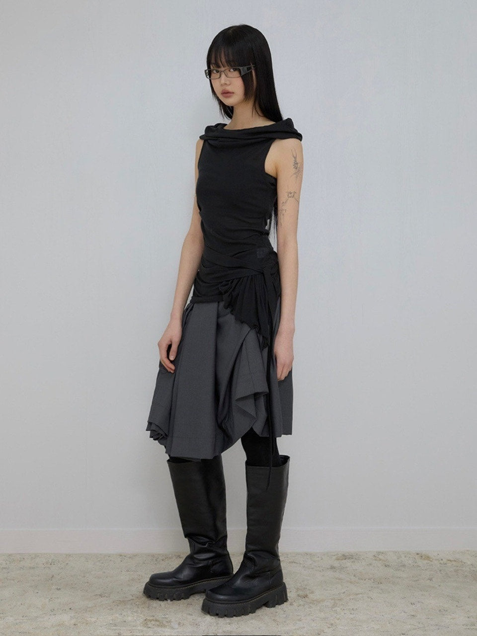 【FLAREUP】Asymmetrical Draped Midi Skirt