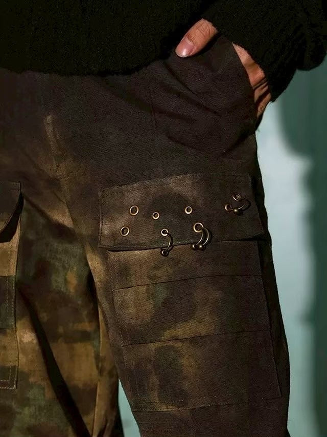 【DND4DES】CAMO DISTRESSED OVERSIZE CARGO PANTS