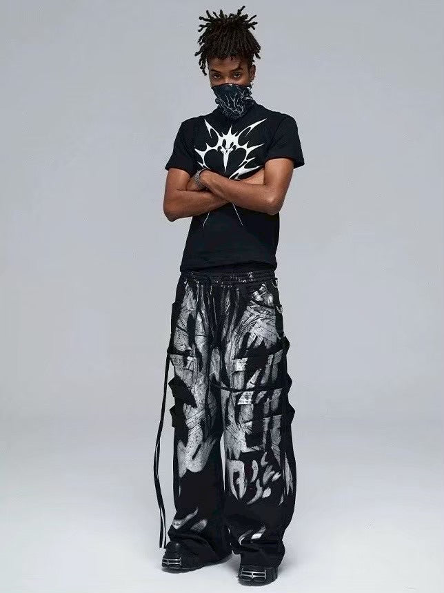 【DND4DES】 MULTI-LAYERED STRIPED GRAFFITI CARGO PANTS