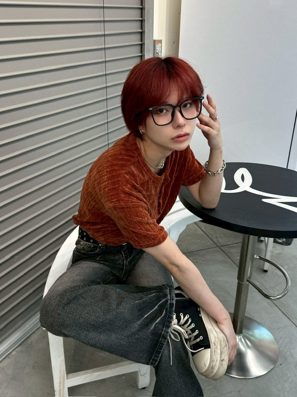 受注制【LUV CODE】henry neck half sleeve velours top (4color)