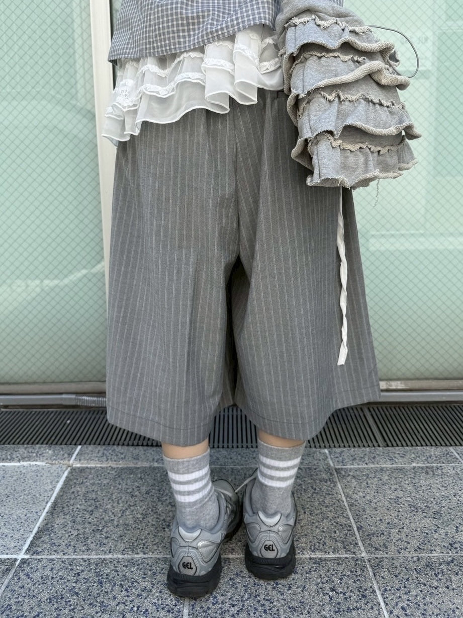 【nmtc +】stripe slacks shorts / 【エヌエムティーシープラス】ストライプスラックスハーフパンツ (2color)