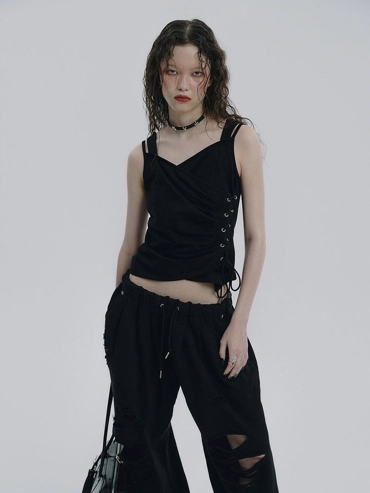 【NOT KNOWING】Eyelet Lace Up CAMI Hoodie / 【ノットノーイング】アイレットレースアップキャミパーカー