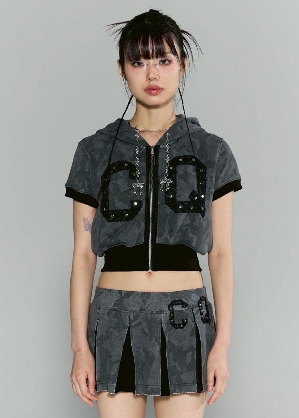 【CHERRYQUIRI】CQ lace stud hood zip-up