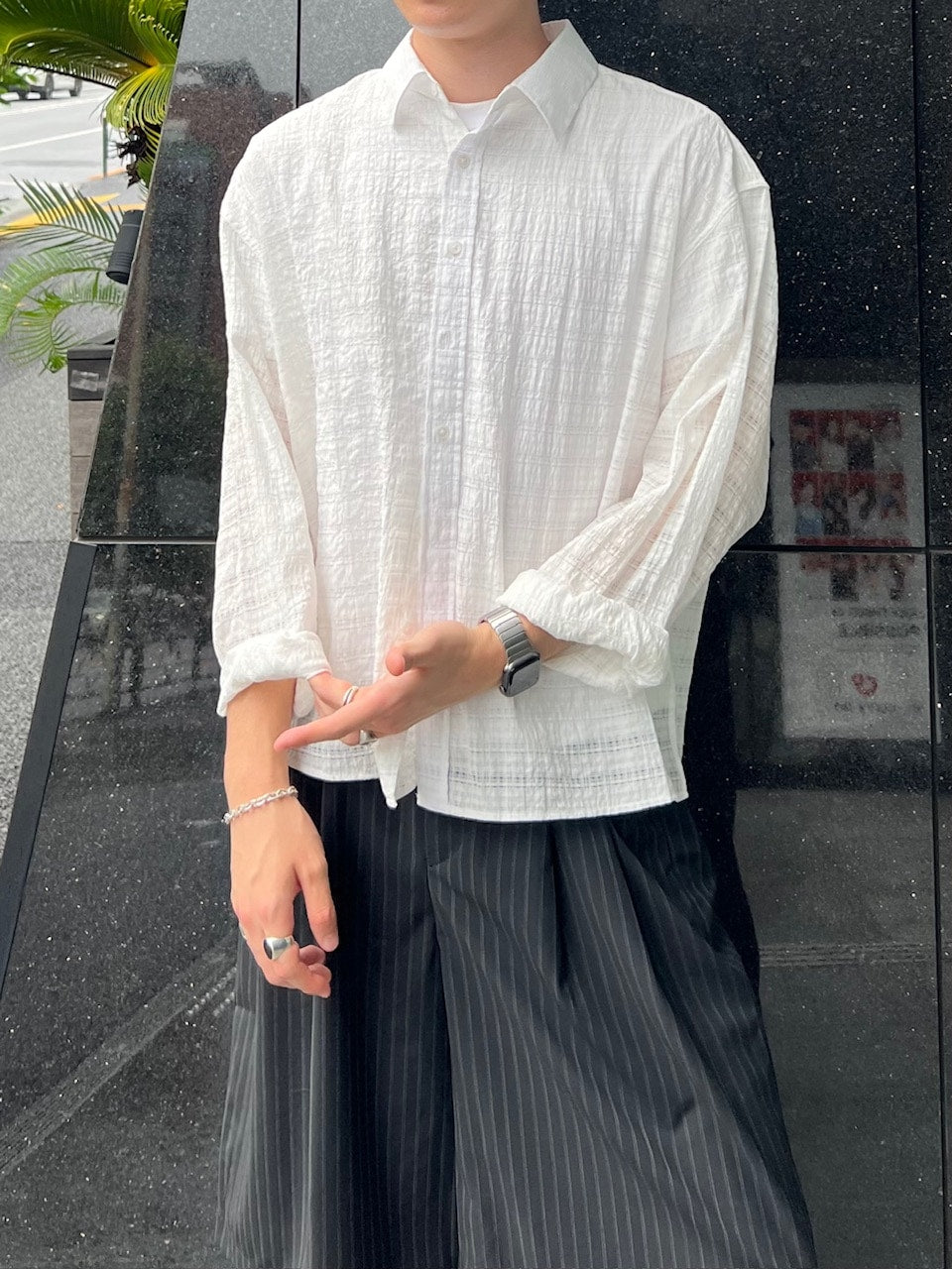 東京店WEB限定受注制【Chikashitsu +】cropped check sheer shirt / 【チカシツプラス】クロップドチェックシアーシャツ (3color)