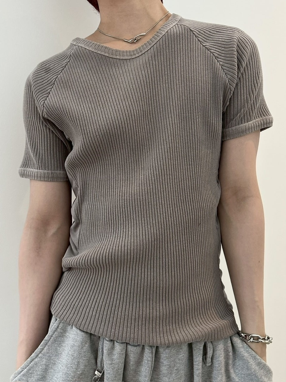 受注制【LUV CODE】mesh pigment rib tee (2color)