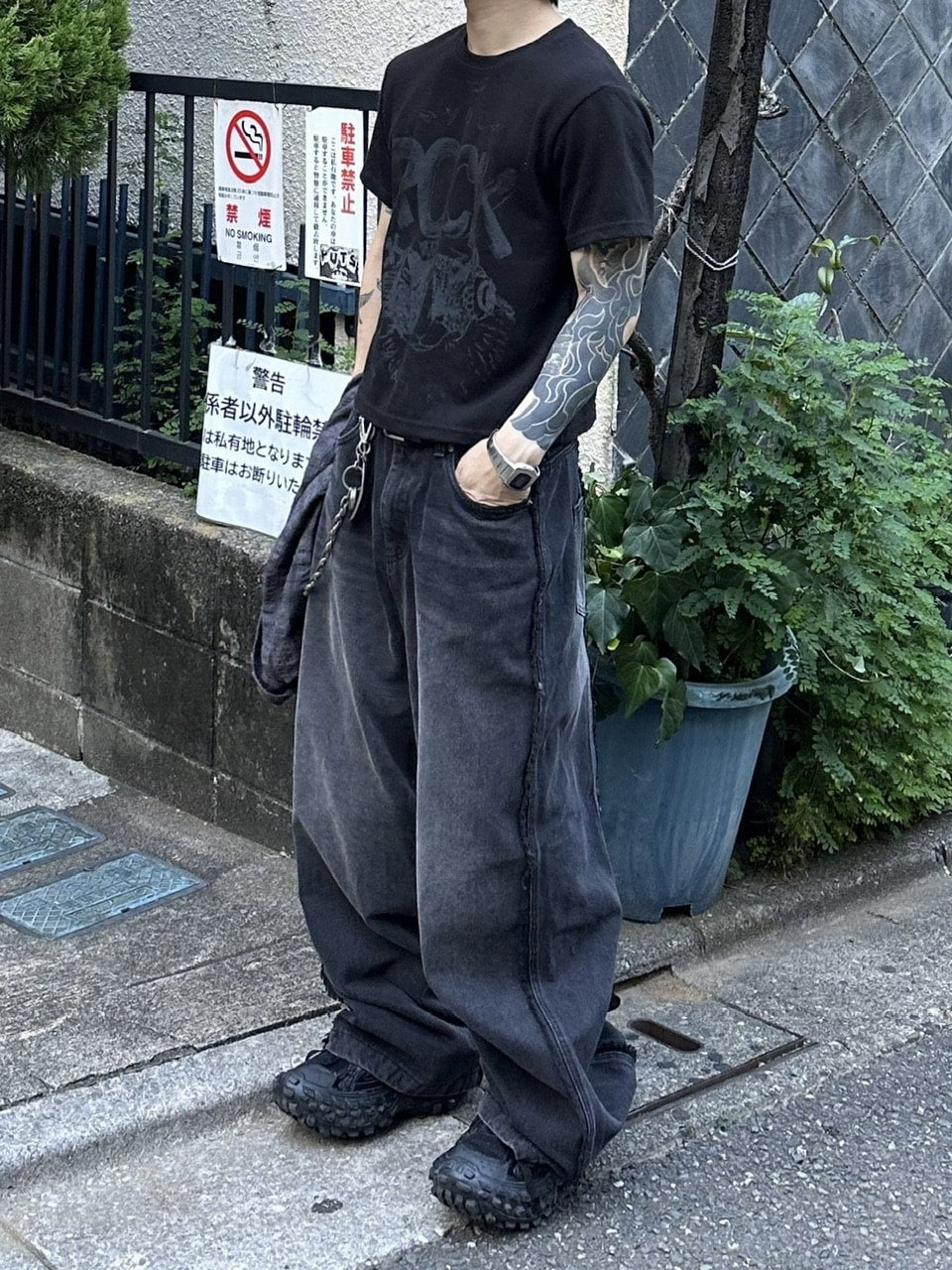 大阪店WEB限定受注制【Chikashitsu +】 fringe wide denim pants / 【チカシツプラス】フリンジワイドデニムパンツ