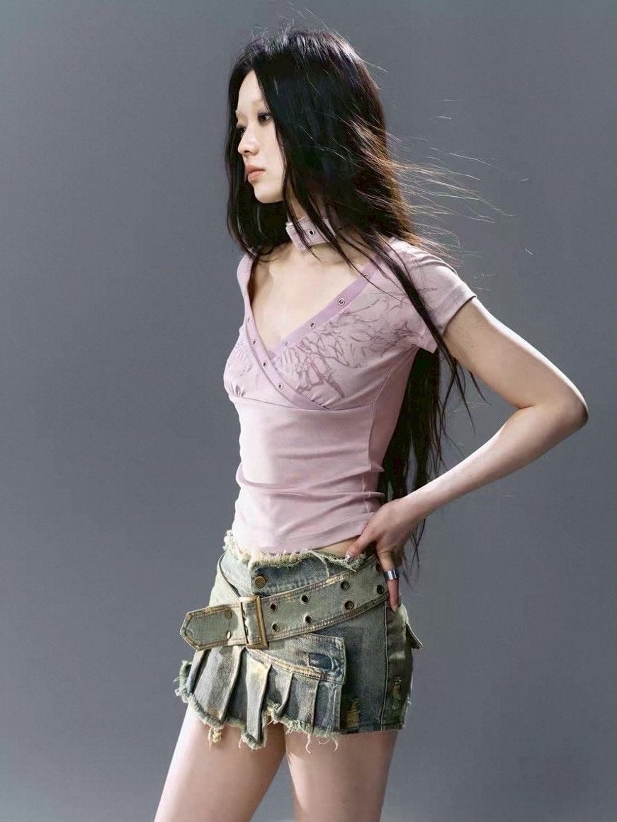 【Cest Nous】Butterfly Top / 【セヌー】チョーカーセットバタフライ半袖Tシャツ